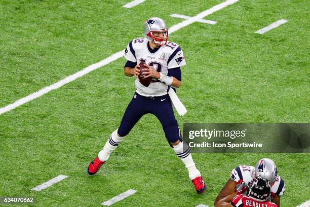 New England Patriots quarterback Tom Brady during the first half of Super Bowl LI on February 5 at NRG Stadium in Houston, TX.