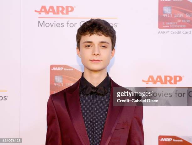 Actor Lucas Jade Zumann attends the 16th Annual AARP The Magazine's Movies For Grownups Awards at the Beverly Wilshire Four Seasons Hotel on February...