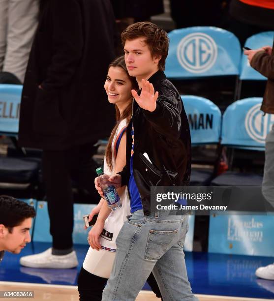 Violetta Komyshan and Ansel Elgort attend Los Angeles Lakers Vs. New York Knicks game at Madison Square Garden on February 6, 2017 in New York City.