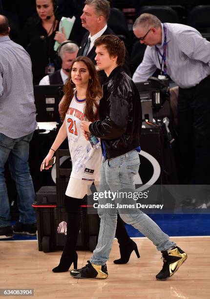 Violetta Komyshan and Ansel Elgort attend Los Angeles Lakers Vs. New York Knicks game at Madison Square Garden on February 6, 2017 in New York City.