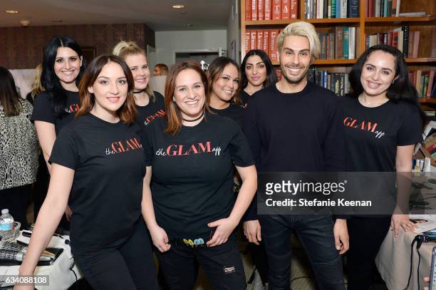 Joey Maalouf and The Glam App team backstage during Rachel Zoe's Los Angeles Presentation at Sunset Tower Hotel on February 6, 2017 in West...