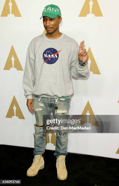 Musician/producer Pharrell Williams arrives at the 89th Annual Academy Awards Nominee Luncheon at The Beverly Hilton Hotel on February 6, 2017 in...