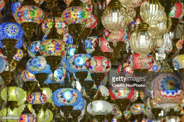 View of traditional lamps hand decorated inside a market in Dubai Old Town. On Monday, 6 February in Dubai, UAE.