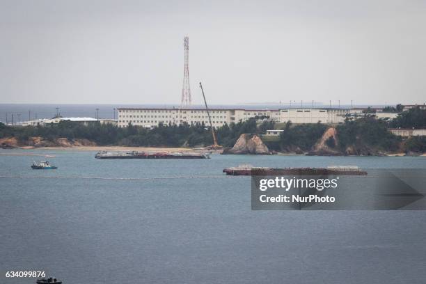 Barge is seen carrying more than 220 blocks, which weigh up to 14 tons each, which will be drop in the sea to be used for constructing the new U.S...