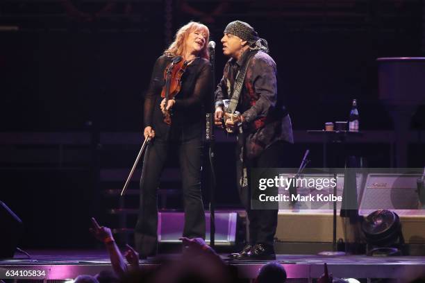 Soozie Tyrell and Stevie Van Zandt perform onstage with the The E Street Band at Qudos Bank Arena on February 7, 2017 in Sydney, Australia.