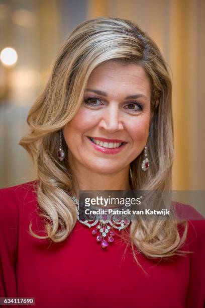 Queen Maxima of the Netherlands hosts a dinner in honor of German president Joachim Gauck at Palace Noordeinde on February 6, 2017 in The Hague,...