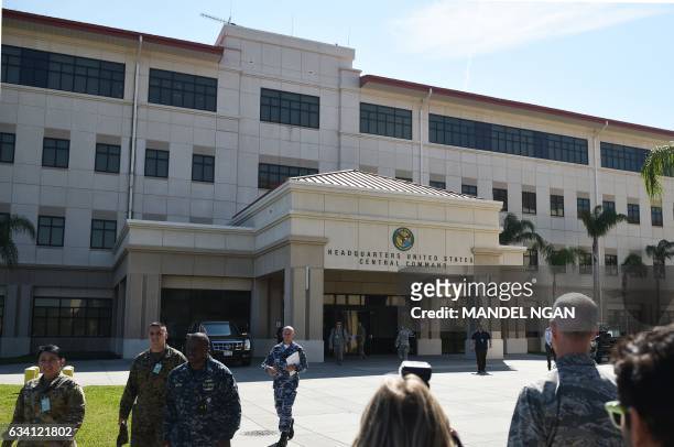 February 6, 2017 photo shows the headquarters of the US Central Command at MacDill Air Force Base on February 6, 2017 in Tampa, Florida. / AFP /...