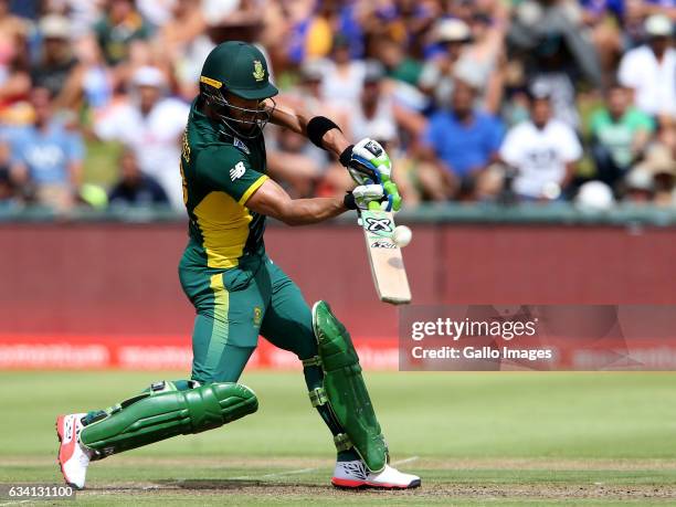 Faf du Plessis of the Proteas in action during the 4th ODI between South Africa and Sri Lanka at PPC Newlands on February 07, 2017 in Cape Town,...