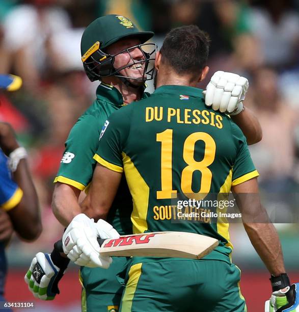 Faf du Plessis of the Proteas reacts during the 4th ODI between South Africa and Sri Lanka at PPC Newlands on February 07, 2017 in Cape Town, South...