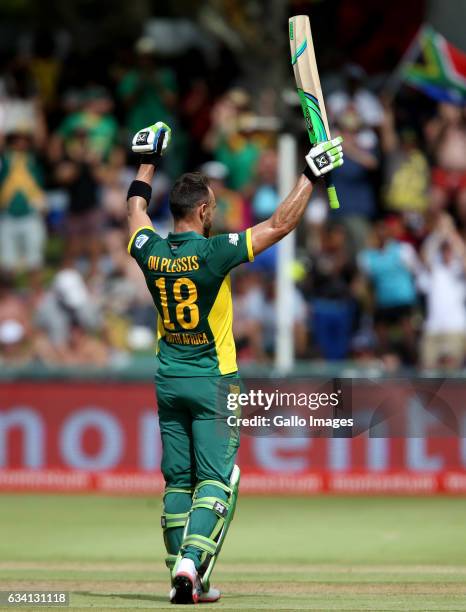 Faf du Plessis of the Proteas reacts during the 4th ODI between South Africa and Sri Lanka at PPC Newlands on February 07, 2017 in Cape Town, South...