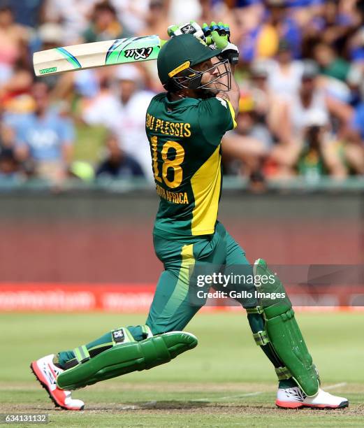 Faf du Plessis of the Proteas in action during the 4th ODI between South Africa and Sri Lanka at PPC Newlands on February 07, 2017 in Cape Town,...