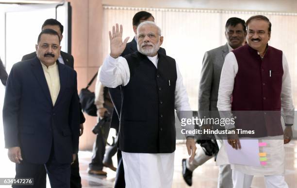 Prime Minister of India Narendra Modi arrives with other ministers for attending the BJP Parliamentary Board Meeting during the Parliament Budget...