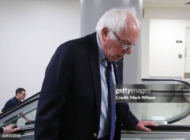 Sen. Bernie Sanders walks to the Senate Chamber for a vote February 7, 2017 in Washington, DC. The Senate voted to confirm Education Secretary...