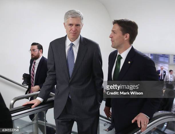 Supreme Court nominee Judge Neil Gorsuch , walks with Sen. Ben Sasse at the Capitol Hill February 7, 2017 in Washington, DC. President Donald Trump...