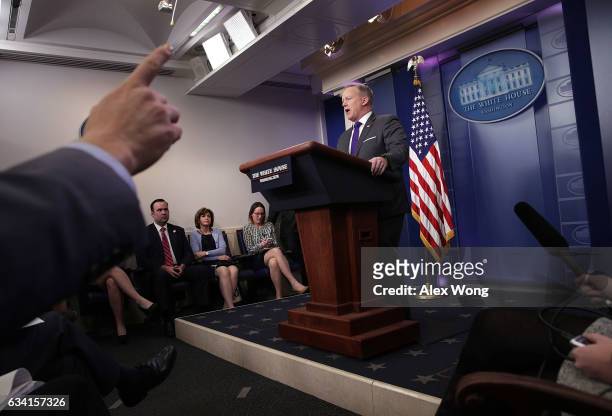 White House Press Secretary Sean Spicer speaks during the daily briefing at the James Brady Press Briefing Room of the White House February 7, 2017...