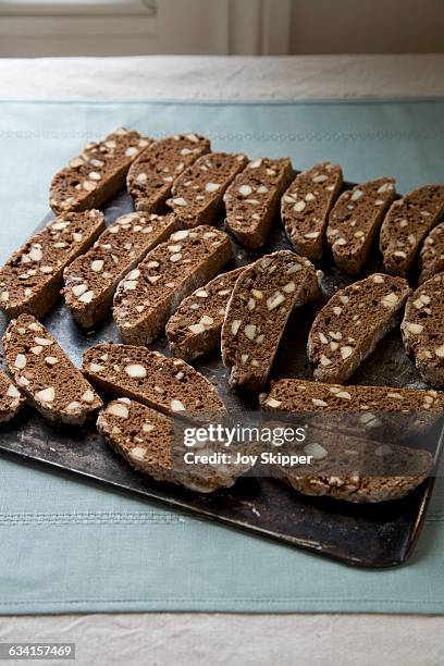 chocolate and almond biscotti - almond joy stock pictures, royalty-free photos & images