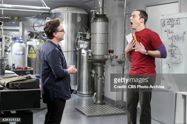 The Locomotion Reverberation"-- Pictured: Leonard Hofstadter and Sheldon Cooper . Leonard and Wolowitz try to distract Sheldon when he slows the...