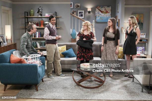 The Locomotion Reverberation"-- Pictured: Stuart , Rajesh Koothrappali , Bernadette , Amy Farrah Fowler and Penny . Leonard and Wolowitz try to...