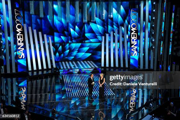 Carlo Conti and Maria De Filippi attend the opening night of the 67th Sanremo Festival 2017 at Teatro Ariston on February 7, 2017 in Sanremo, Italy.