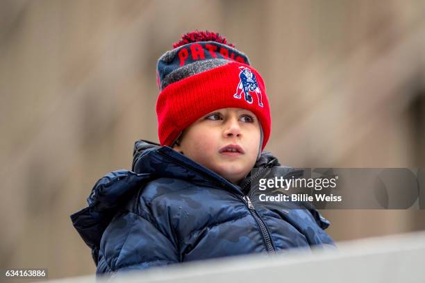 Benjamin Brady, son of Tom Brady of the New England Patriots celebrates during the Super Bowl victory parade on February 7, 2017 in Boston,...