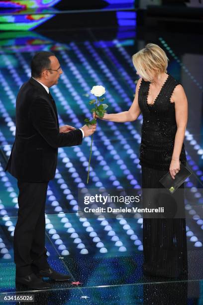 Carlo Conti and Maria De Filippi attend the opening night of the 67th Sanremo Festival 2017 at Teatro Ariston on February 7, 2017 in Sanremo, Italy.