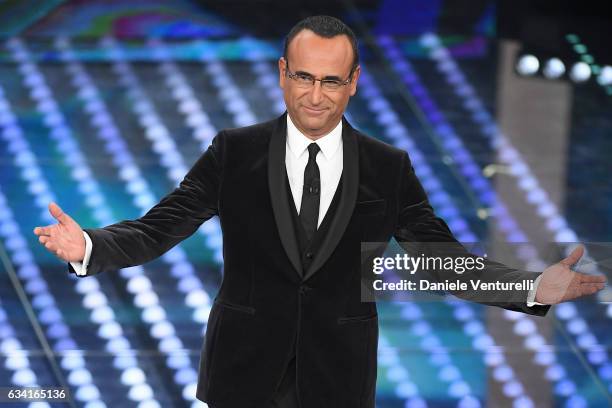 Carlo Conti attends the opening night of the 67th Sanremo Festival 2017 at Teatro Ariston on February 7, 2017 in Sanremo, Italy.