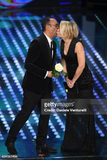 Carlo Conti and Maria De Filippi attend the opening night of the 67th Sanremo Festival 2017 at Teatro Ariston on February 7, 2017 in Sanremo, Italy.