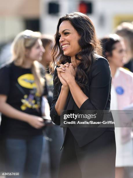 Actress Rosario Dawson arrives at the premiere of Warner Bros. Pictures' 'The LEGO Batman Movie' at Regency Village Theatre on February 4, 2017 in...