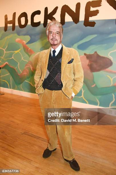 Nicky Haslam attends a private view of the David Hockney retrospective at the Tate Britain on February 7, 2017 in London, England.