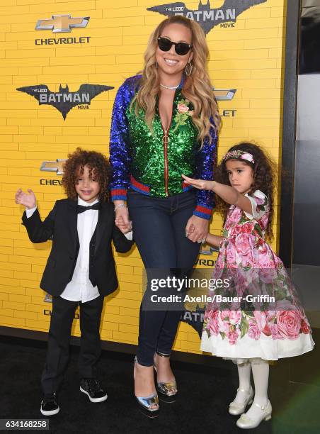 Actress/singer Mariah Carey, son Moroccan Scott Cannon and daughter Monroe Cannon arrive at the premiere of Warner Bros. Pictures' 'The LEGO Batman...