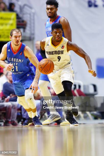 Wes Washpun of the Iowa Energy brings the ball down-court past Alex Caruso of the Oklahoma City Blue in an NBA D-League game on February 7, 2017 at...