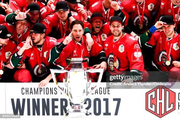 Frolunda Gothenburg celebrating the victory in Champions Hockey League during the Champions Hockey League Final between Frolunda Gothenburg and...