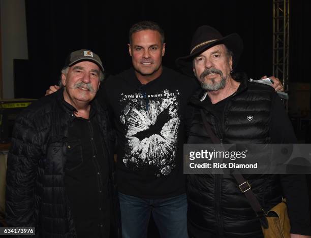 Singers/Songwriters Troy Gentry of Montgomery Gentry with Homer Howard Bellamy and David Milton Bellamy of The Bellamy Brothers attend rehearsais for...