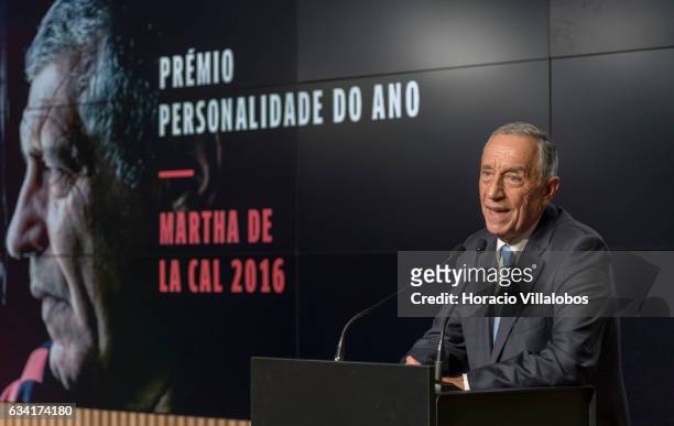 Portuguese President Marcelo Rebelo de Sousa delivers the closing remarks at the ceremony in which he gave Portugal national soccer team coach...