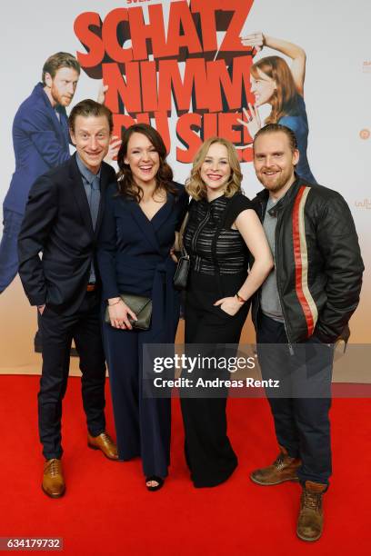 Maxim Mehmet, Carolin Kebekus, Jasmin Schwiers and Axel Stein attend 'Schatz, Nimm Du sie!' German movie premiere at Cineplex Cologne on February 7,...