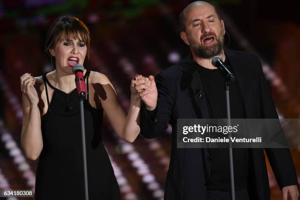 Paola Cortellesi and Antonio Albanese attend the opening night of the 67th Sanremo Festival 2017 at Teatro Ariston on February 7, 2017 in Sanremo,...