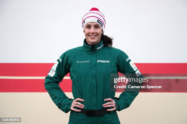 Australian freestyle skier Laura Peel poses during an Australian Aerials Team Portrait Session at Phoenix Park ahead of the FIS World Cup Aerials on...