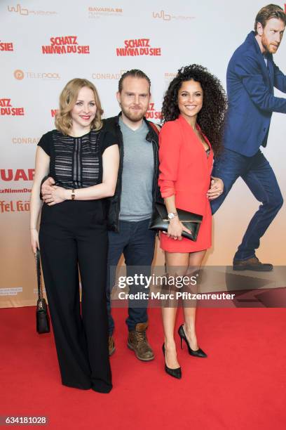 Jasmin Schwiers, Axel Stein and Patricia Meeden attend the premiere of SCHATZ, NIMM DU SIE! at the Cineplex on February 7, 2017 in Cologne, Germany.