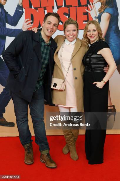 Jan van Weyde, Caroline Frier and Jasmin Schwiers attend 'Schatz, Nimm Du sie!' German movie premiere at Cineplex Cologne on February 7, 2017 in...