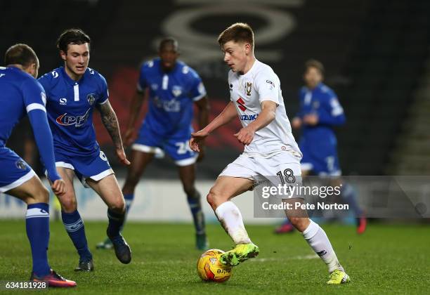 Harvey Barnes of Milton Keynes Dons in action during the Sky Bet League One match between Milton Keynes Dons and Oldham Athletic at StadiumMK on...