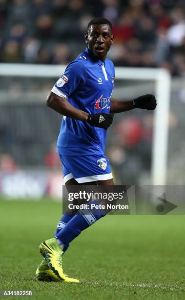 Tope Obadeyi of Oldham Athletic in action during the Sky Bet League One match between Milton Keynes Dons and Oldham Athletic at StadiumMK on February...