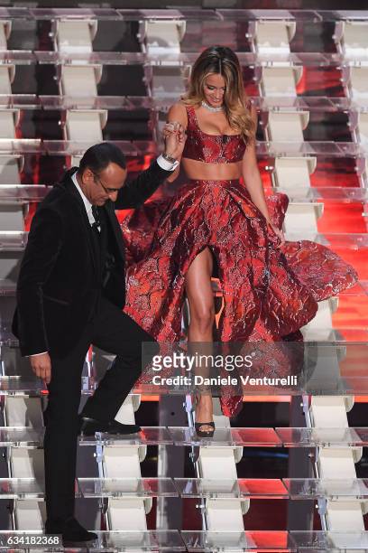 Carlo Conti and Diletta Leotta attend the opening night of the 67th Sanremo Festival 2017 at Teatro Ariston on February 7, 2017 in Sanremo, Italy.