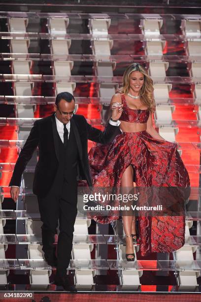 Carlo Conti and Diletta Leotta attend the opening night of the 67th Sanremo Festival 2017 at Teatro Ariston on February 7, 2017 in Sanremo, Italy.