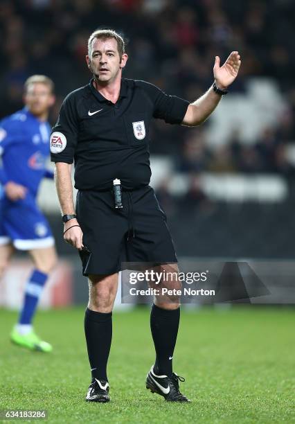 Referee Darren Handley in action during the Sky Bet League One match between Milton Keynes Dons and Oldham Athletic at StadiumMK on February 7, 2017...