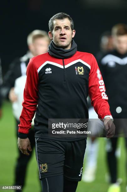 Milton Keynes Dons assistant manager Stevie Crawford walks from the pitch prior to the Sky Bet League One match between Milton Keynes Dons and Oldham...