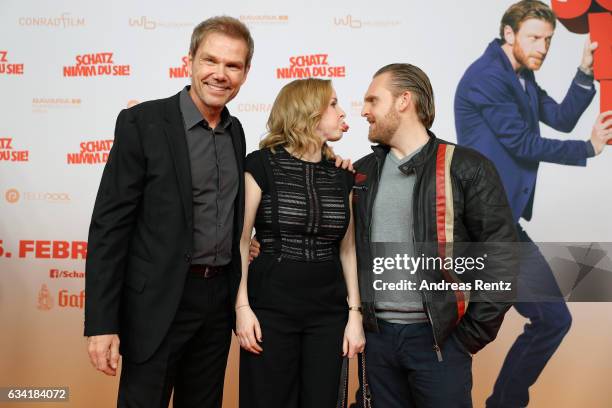 Director Sven Unterwaldt, Jasmin Schwiers and Axel Stein attend 'Schatz, Nimm Du sie!' German movie premiere at Cineplex Cologne on February 7, 2017...