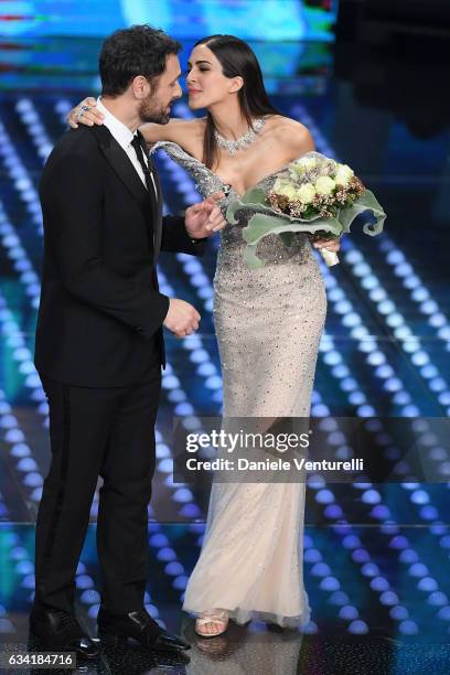 Rocio Munoz Morales and Raul Bova attend the opening night of the 67th Sanremo Festival 2017 at Teatro Ariston on February 7, 2017 in Sanremo, Italy.