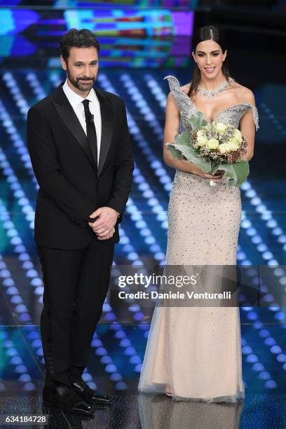 Rocio Munoz Morales and Raul Bova attend the opening night of the 67th Sanremo Festival 2017 at Teatro Ariston on February 7, 2017 in Sanremo, Italy.