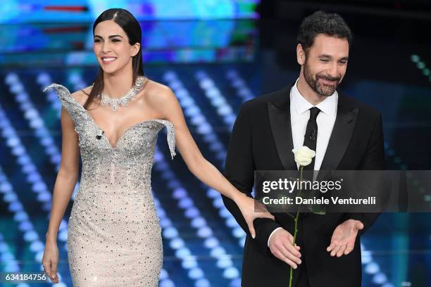 Rocio Munoz Morales and Raul Bova attend the opening night of the 67th Sanremo Festival 2017 at Teatro Ariston on February 7, 2017 in Sanremo, Italy.