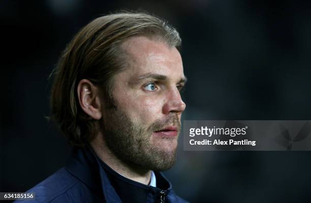 Robbie Neilson, Manager of MK Dons looks on during the Sky Bet League One match between Milton Keynes Dons and Oldham Athletic at StadiumMK on...